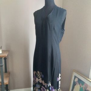 Vintage Black & Floral Maxi Dress | Size L